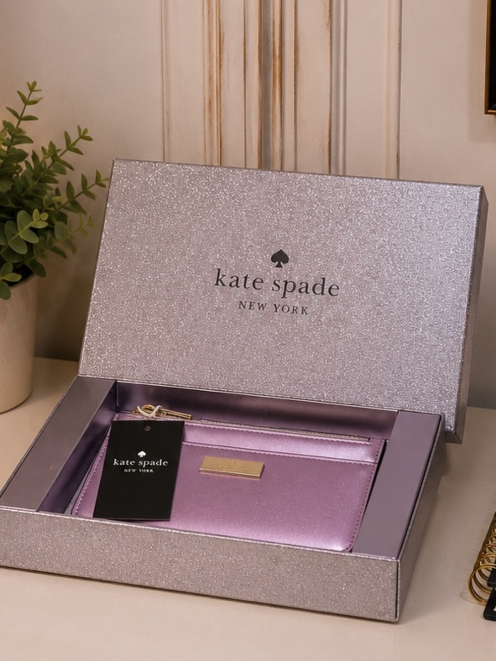 Kate spade metallic patent kenzie card holder,wallet